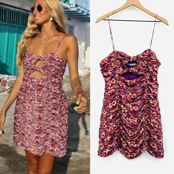 Zara Dresses & Skirts - Zara Cutout Dress Large Floral Mini Ruched